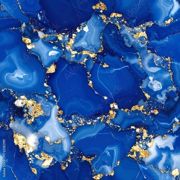 Fototapeta Elegant blue and gold marble wallpaper featuring intricate swirling patterns, blending rich hues of deep navy and shimmering gold for a luxurious ambiance.
