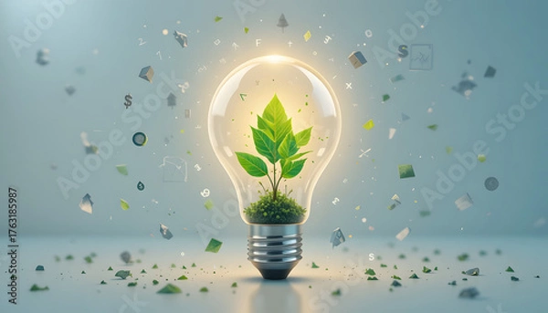 Obraz light bulb with green leaves