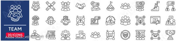 Fototapeta Team Web Icon Set in Line Style. vector illustration concept relate to team, business, people, work, teamwork, person, hr, line, vector, group, set, support, outline