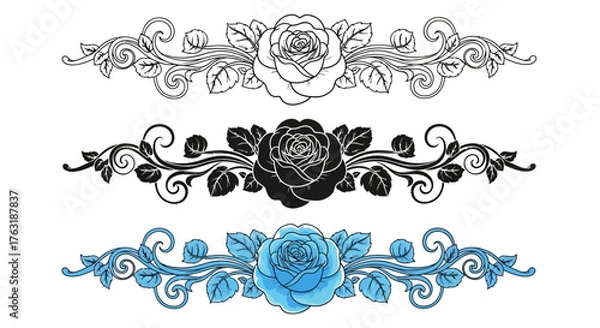 Obraz Set of three floral dividers isolated on white background