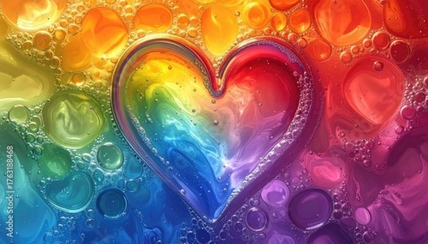 Obraz Rainbow heart surrounded by bubbles