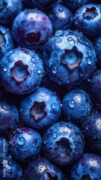 Fototapeta Plump blueberries covered in dew