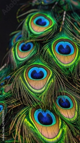 Fototapeta Detailed image of vibrant peacock feathers