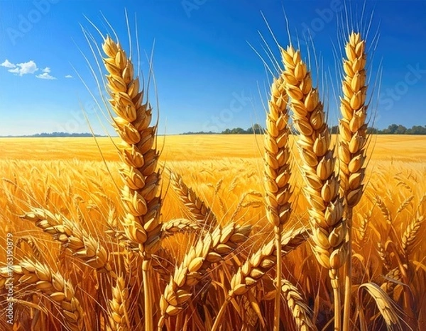 Fototapeta Golden wheat field under sunny sky (1)