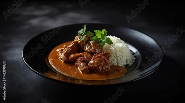 Fototapeta Massaman Curry with Beef and Steamed Rice