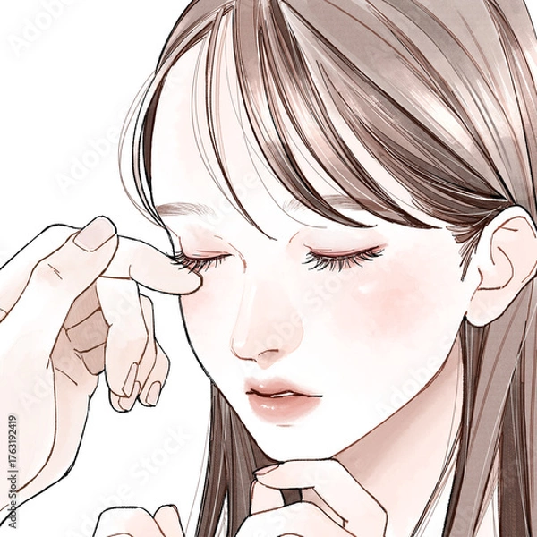 Fototapeta 長いまつ毛に触れられている女性