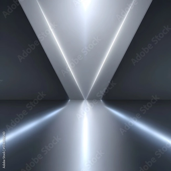 Fototapeta An abstract minimalist geometric studio background with bright lights and a reflective surface