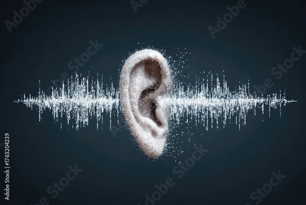 Obraz Human ear receiving sound wave data and information