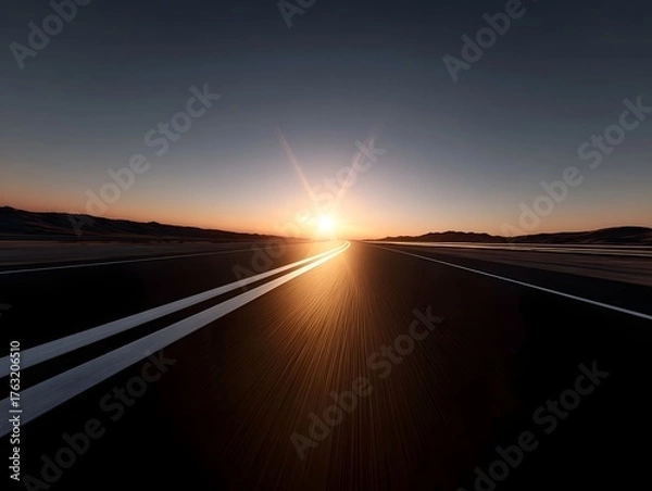 Obraz A vibrant sunset illuminates an endless highway stretching towards the distant horizon symbolizing hope and journey