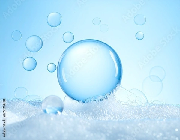 Obraz 複数のシャボン玉が浮かんでいる水色の爽やかな背景