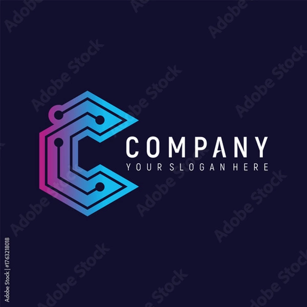 Fototapeta Letter C circuit Tech Logo Concept Vector Template