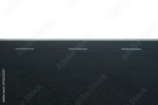 Fototapeta Asphalt road with marking lines on white background