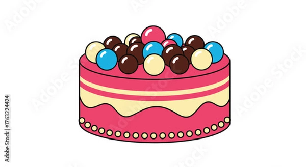 Fototapeta Delicious Cartoon Cake with Colorful Toppings.