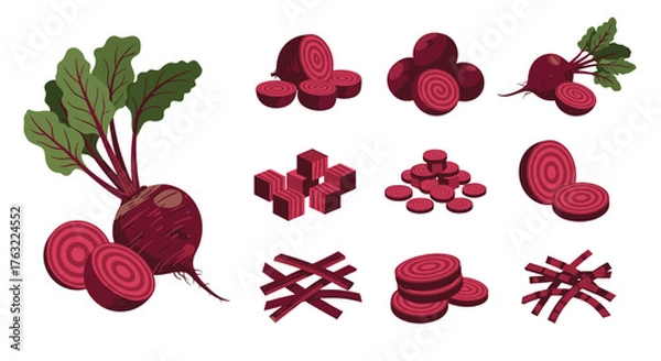 Fototapeta Fresh Beets and Beetroot Slices Isolated on White Background.