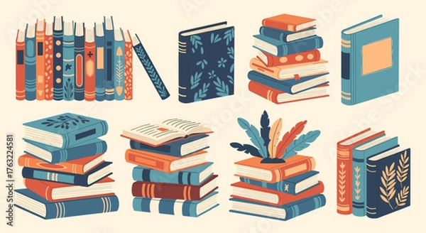 Fototapeta Collection of Colorful Books and Stacks for Reading and Learning.