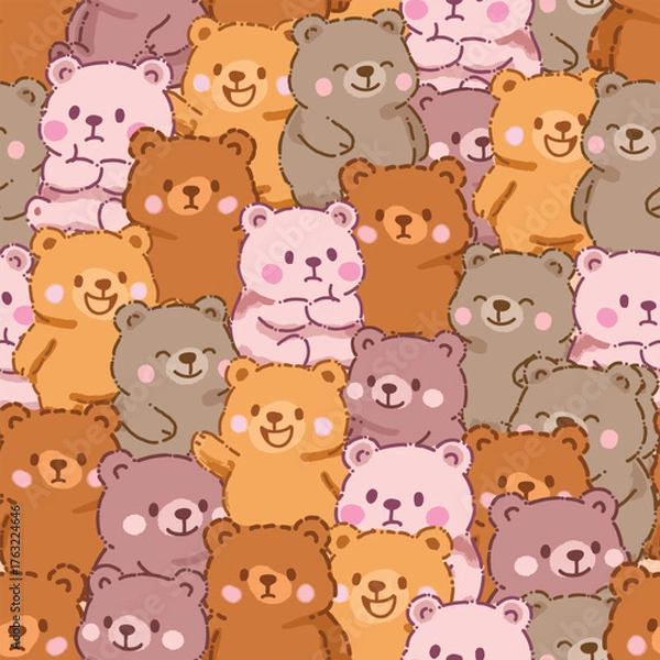 Obraz Cute having fun teddy bear cartoon seamless pattern