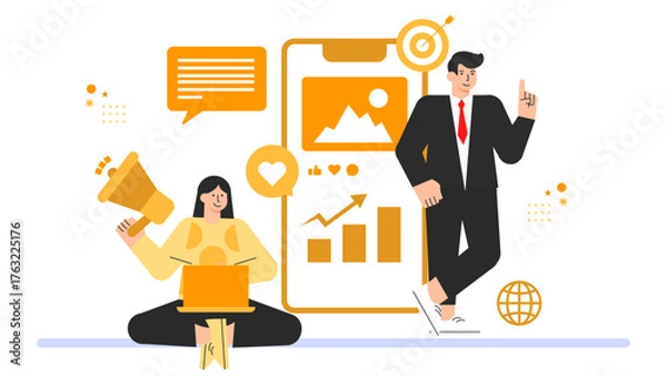 Fototapeta Flat Design Social Media Marketing Strategy Flat Vector Illustration