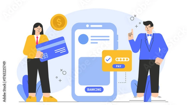 Obraz Digital Payment and Online Banking Concept Flat Vector Illustration