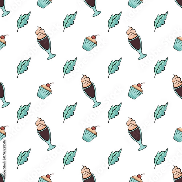 Fototapeta Pattern with a turquoise cocktail and leaves