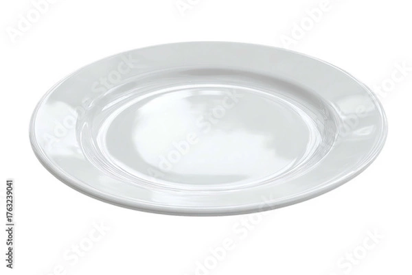 Fototapeta Glossy white empty plate on a solid black background