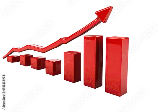 Fototapeta Red bar chart with upward arrow, symbol of growth