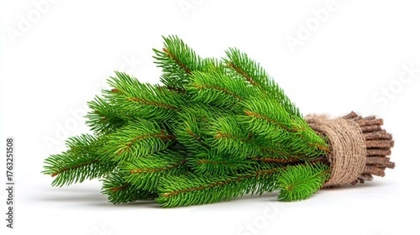 Fototapeta Festive pine bundle isolated on white background