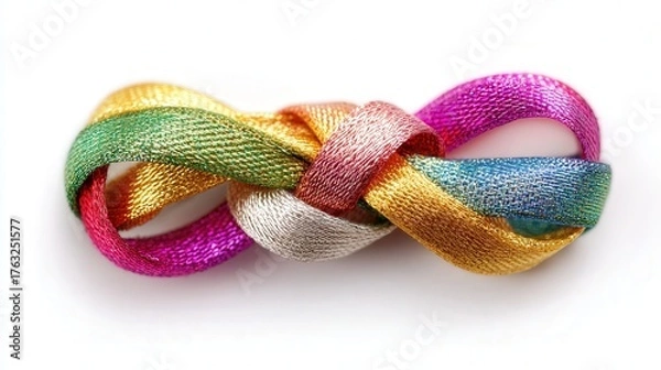 Fototapeta Festive ribbon knot isolated on white background