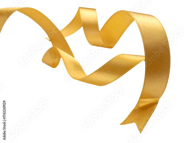 Fototapeta Floating golden ribbon, looped and twisted against a transparent background