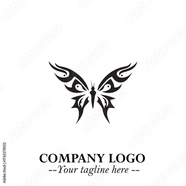 Obraz Elegant Butterfly Logo Symbol in Black on White Background with Minimalist and Modern Design
