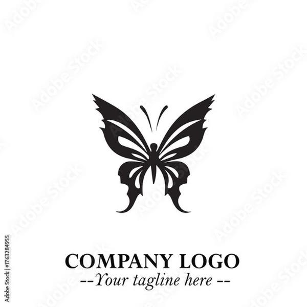 Fototapeta Elegant Butterfly Logo Symbol in Black on White Background with Minimalist and Modern Design
