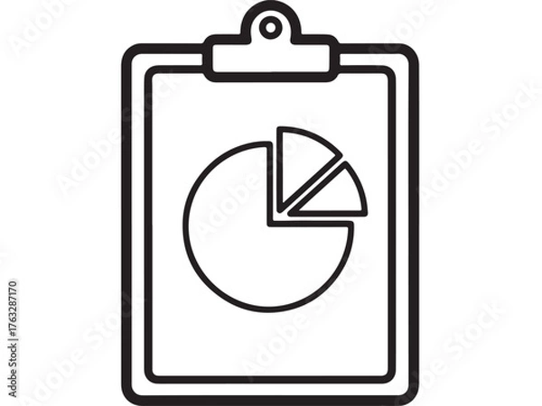 Obraz Clipboard displays a simple line drawing of a pie chart, representing data analysis.