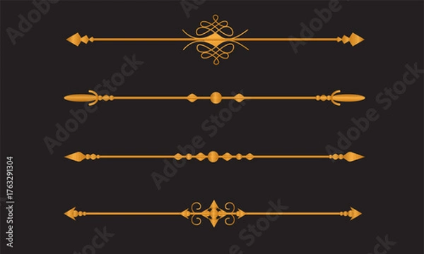 Fototapeta Elegant golden ornamental horizontal line separators decorative flourishes for design projects vector