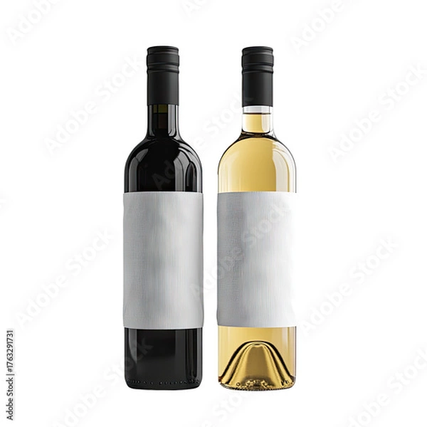 Fototapeta Two wine bottles, one red, one white, blank labels