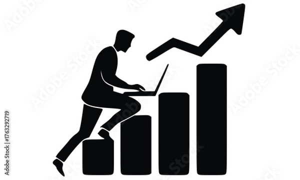 Fototapeta Successful business woman drawing a graph of growth in the office