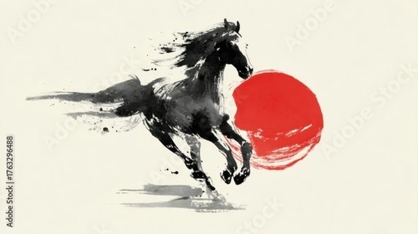 Obraz 水墨画の馬