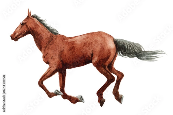 Obraz アナログ水彩画駆ける馬