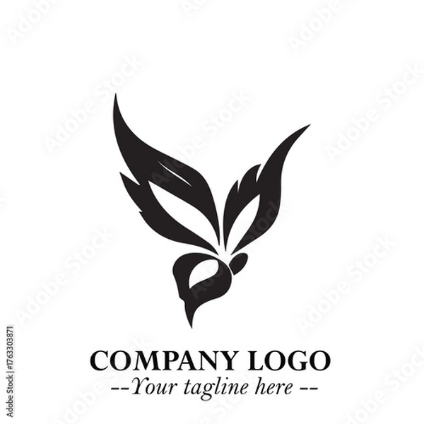 Obraz Elegant Butterfly Logo Symbol in Black on White Background with Minimalist and Modern Design