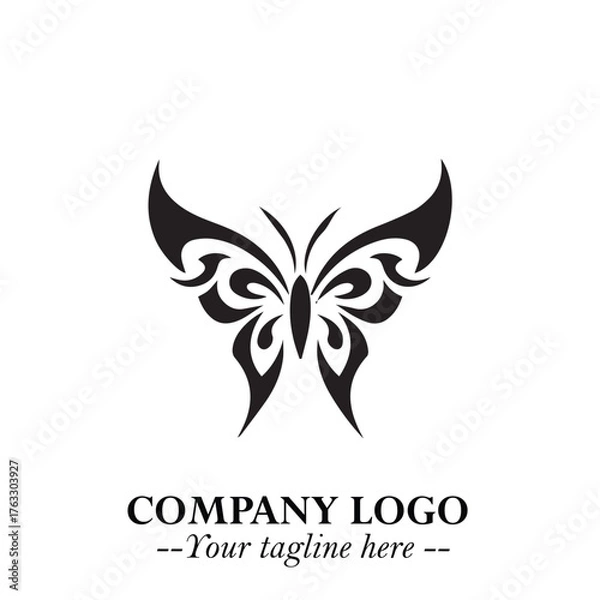 Obraz Elegant Butterfly Logo Symbol in Black on White Background with Minimalist and Modern Design