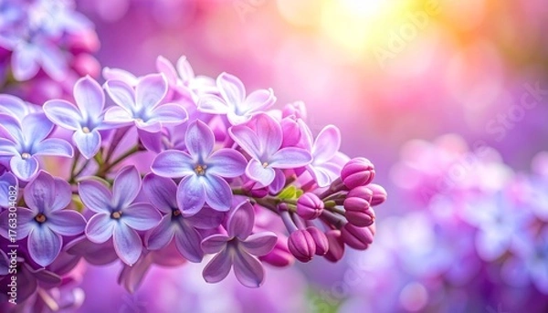 Obraz Close Up Purple Lilac Blossoms in Sunlight with Pink Hues and Blurry Background Selective Focus Floral Spring Bloom 120