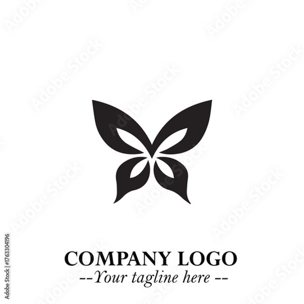 Obraz Elegant Butterfly Logo Symbol in Black on White Background with Minimalist and Modern Design