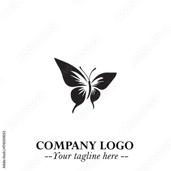 Obraz Elegant Butterfly Logo Symbol in Black on White Background with Minimalist and Modern Design