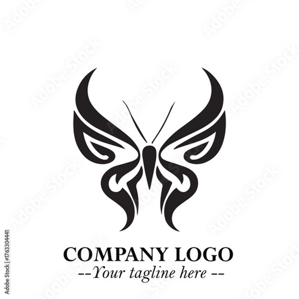 Obraz Elegant Butterfly Logo Symbol in Black on White Background with Minimalist and Modern Design