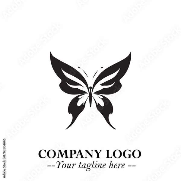Obraz Elegant Butterfly Logo Symbol in Black on White Background with Minimalist and Modern Design