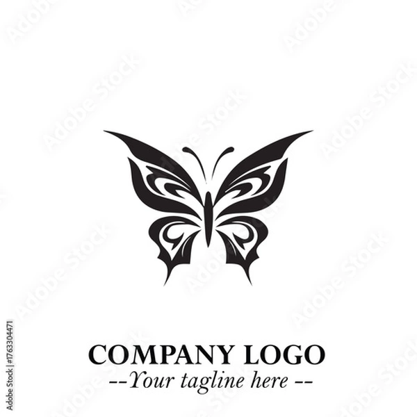 Obraz Elegant Butterfly Logo Symbol in Black on White Background with Minimalist and Modern Design