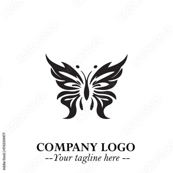 Obraz Elegant Butterfly Logo Symbol in Black on White Background with Minimalist and Modern Design