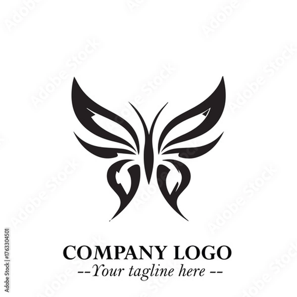 Obraz Elegant Butterfly Logo Symbol in Black on White Background with Minimalist and Modern Design