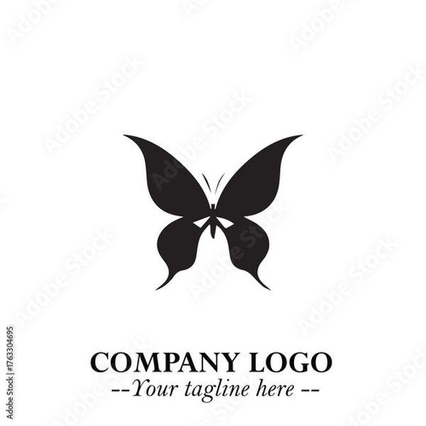 Obraz Elegant Butterfly Logo Symbol in Black on White Background with Minimalist and Modern Design