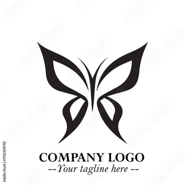 Obraz Elegant Butterfly Logo Symbol in Black on White Background with Minimalist and Modern Design