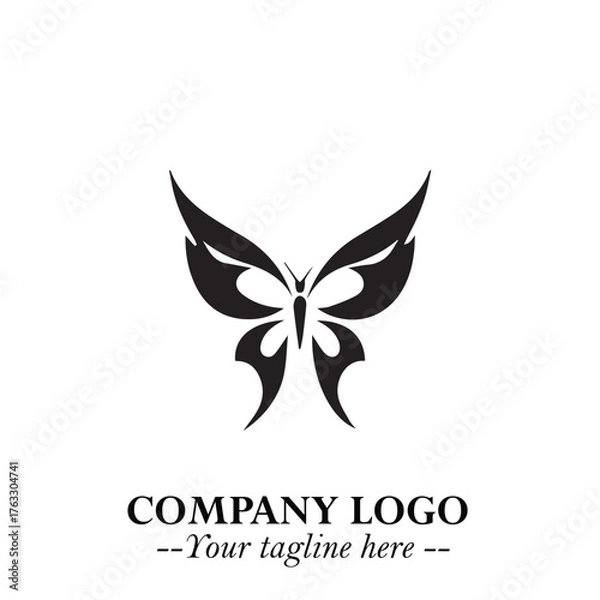 Obraz Elegant Butterfly Logo Symbol in Black on White Background with Minimalist and Modern Design