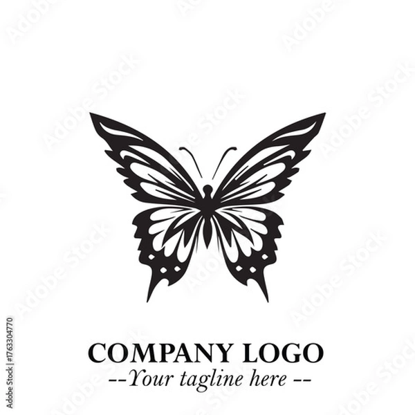 Obraz Elegant Butterfly Logo Symbol in Black on White Background with Minimalist and Modern Design